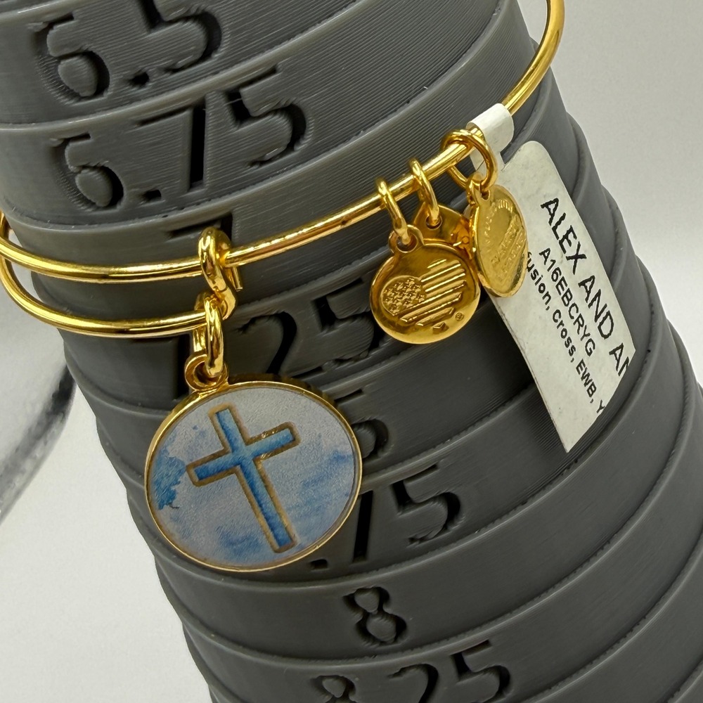 Spiritual Faith Cross Bangle Alex‎ and Ani A16EBCRYG Gold Blue Expandable - Picture 7 of 7